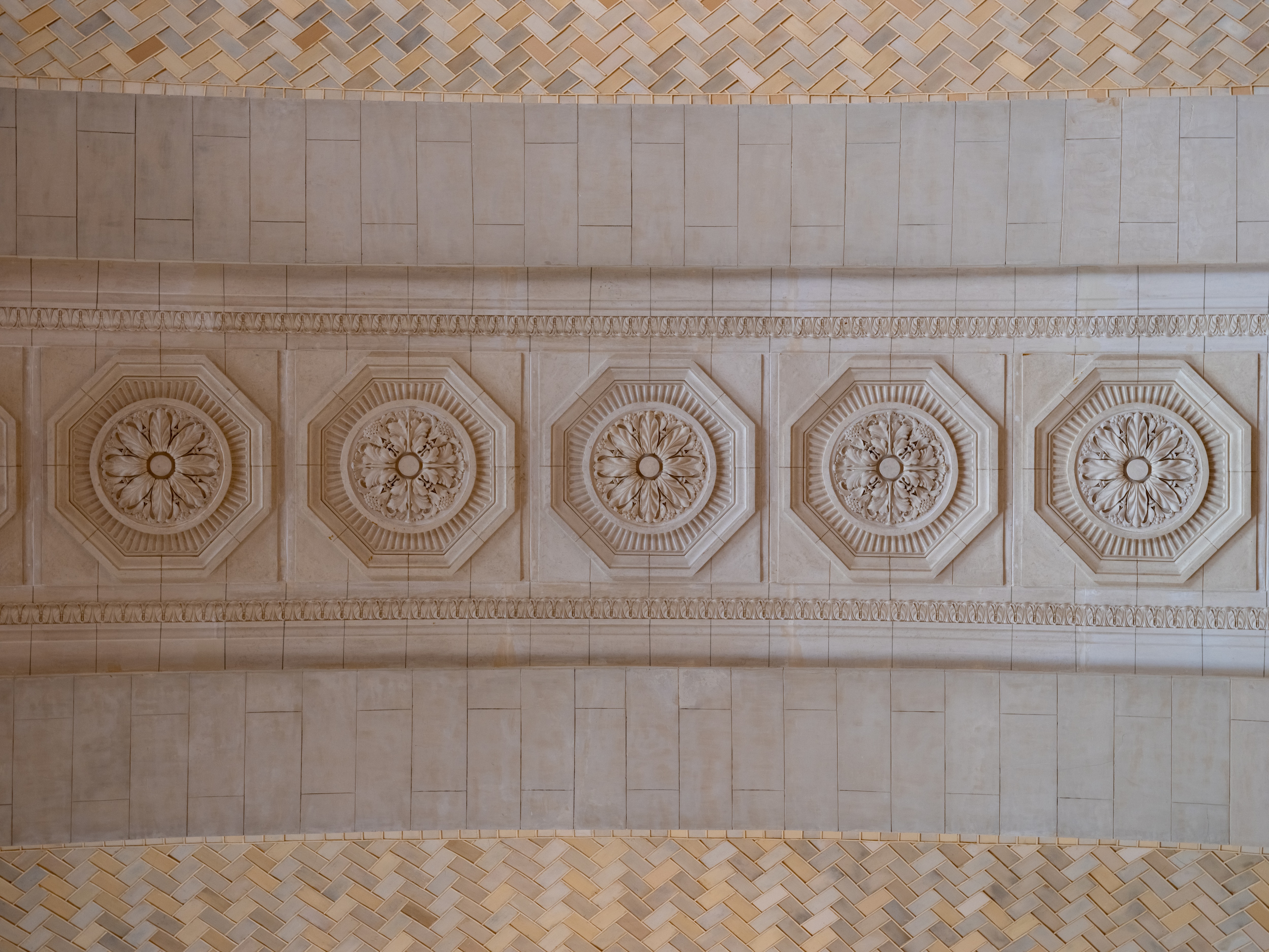 Intricate architectural details of Michigan Central Station after renovation